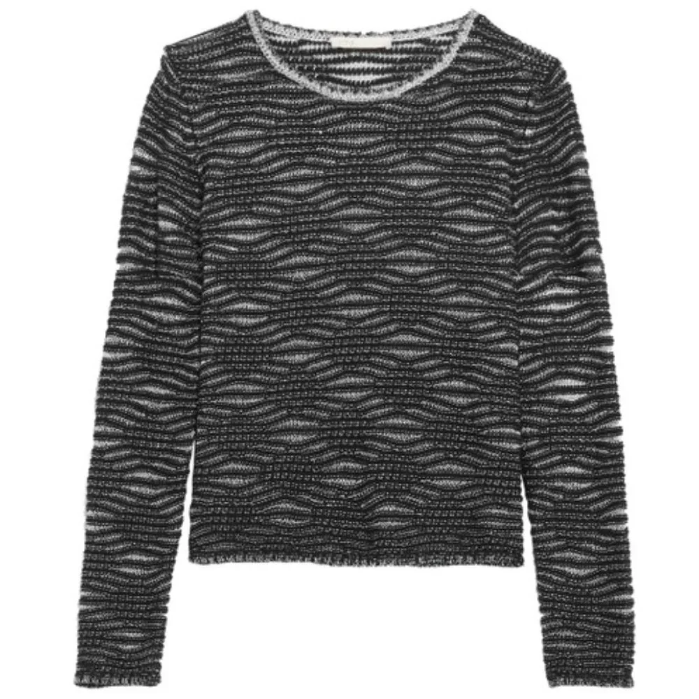 Maje Melodie Jacquard Metallic Open Knit Sweater / Size 1 / Small - Picture 5 of 13